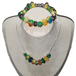 Necklace & Bracelet Lucky Day Set #2 -  Muliticolor & Clovers Handmade by VbV